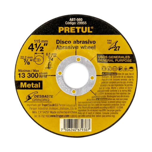 [7506240679387] LAME GRINDER METAL 4-1/2 PRETUL 29955