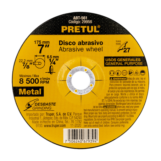 [7506240679394] LAME GRINDER METAL 7" PRETUL 29956