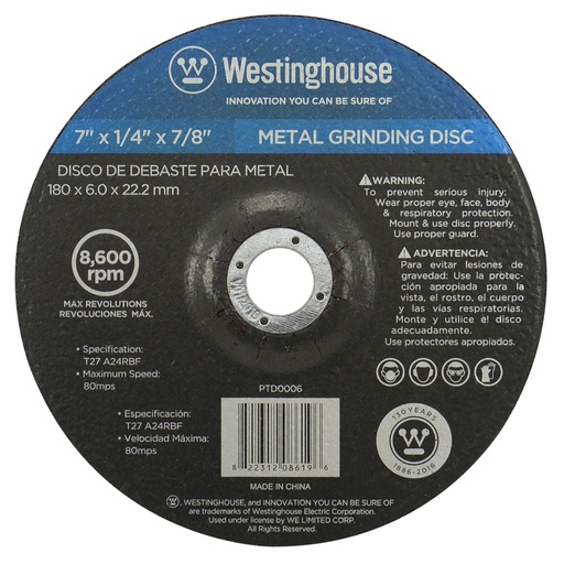 [822312086196] LAME GRINDER 7 X 1/4X 7/8 WESTINGHOUSE